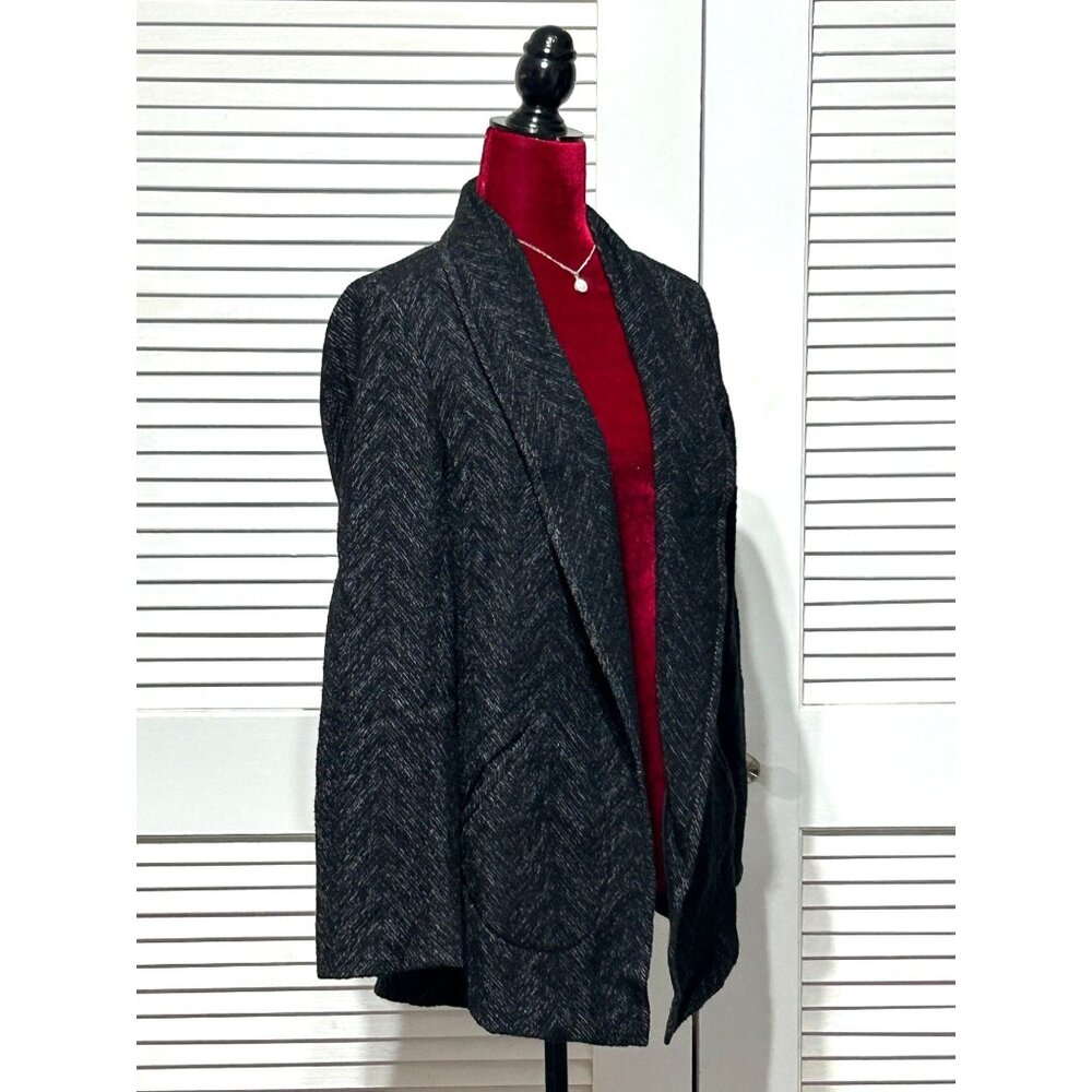 Eileen Fisher Womens Black White Herringbone Wool Blend Sweater Blazer Sz S 3053 - Picture 2 of 10